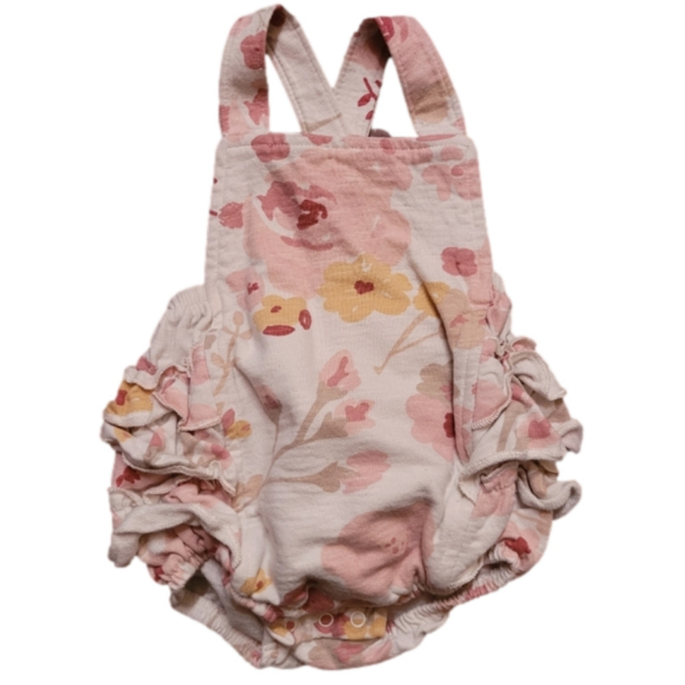 GERBER baby girl overall. Cream with pink flowers. 3-6 months.